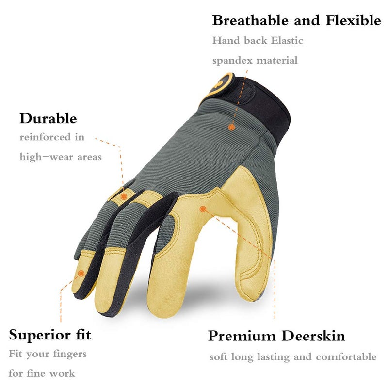 Intra-FIT General Work Gloves, Deerskin Construction Gloves,Soft, Improved Dexterity - Image 3